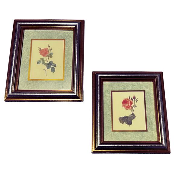 Set of 2 Vintage Rose Botanical Prints | Gold Wood Frame | Cottagecore Wall Art - Picture 3 of 11